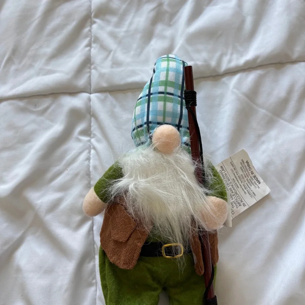 Dennis East International Fishing Gnome Plush Green Plaid Cabin Decor 16 Inch